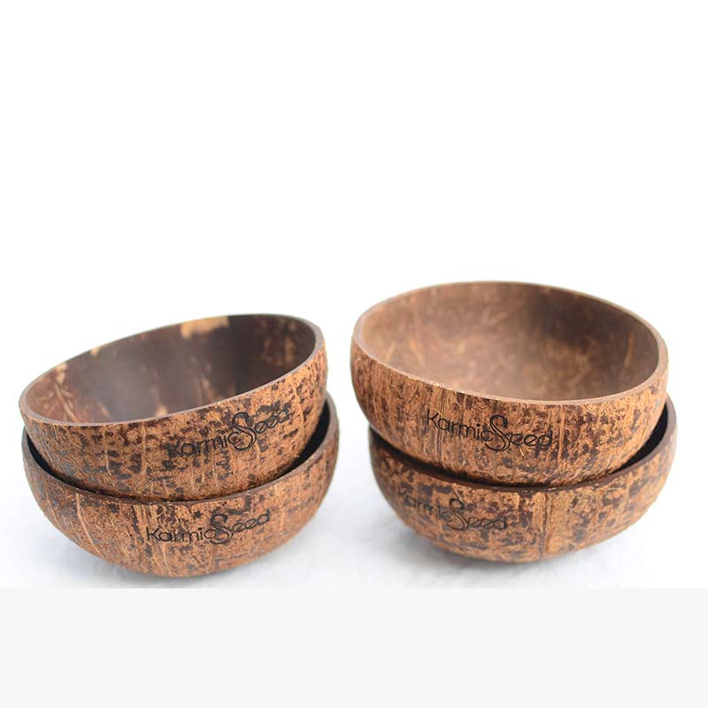 Handmade Coconut Bowls (Set of 4) - American Made - Thoughtful Gift from QuantumDrop - Labs